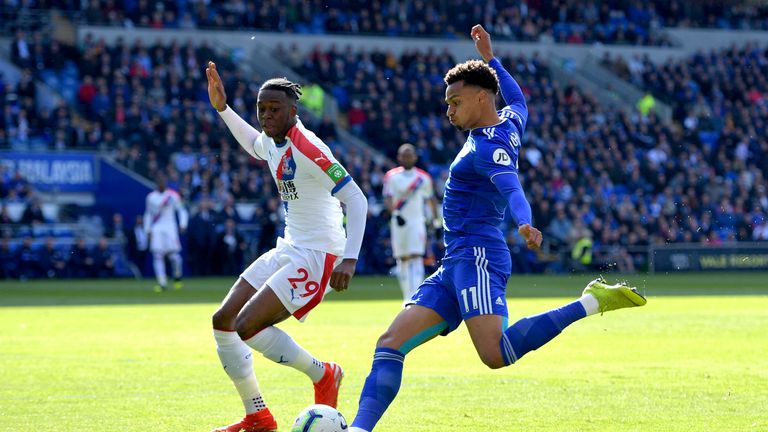 Crystal Palace's Aaron Wan-Bissaka and Cardiff City's Josh Murphy battle for the ball