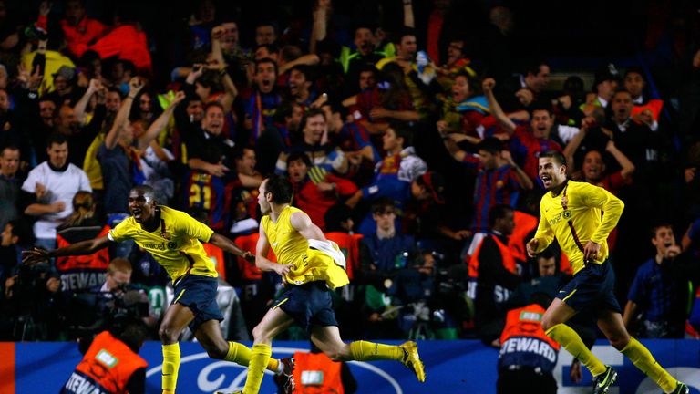 Iniesta celebrates as Barcelona booked their in the Champions League final
