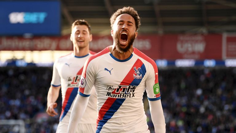 Andros Townsend celebrates after scoring Crystal Palace's third goal at Cardiff