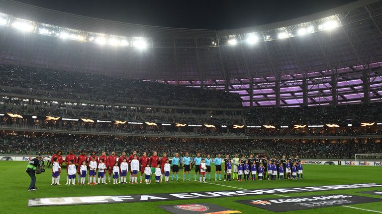  during the UEFA Europa League Group E match between Qarabag FK and Arsenal at  on October 4, 2018 in Baku, Azerbaijan.