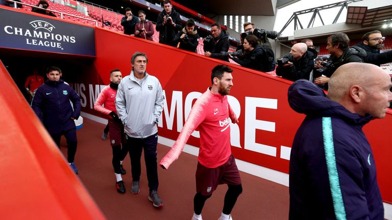 Barcelona players at Anfield