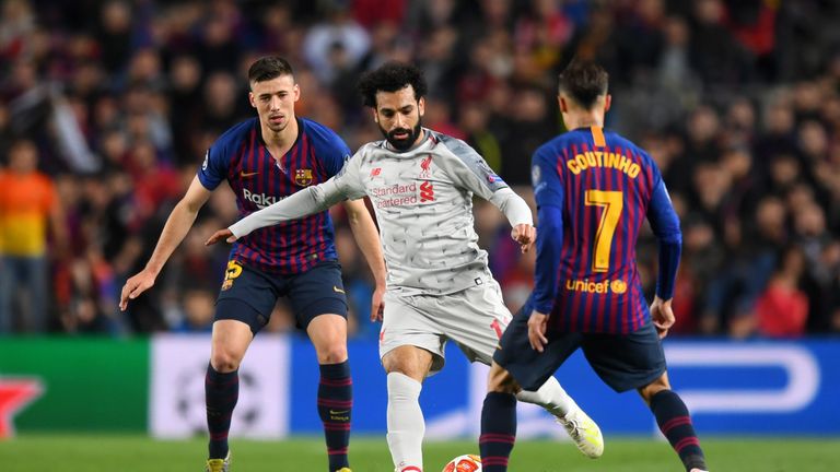 Mohamed Salah in action for Liverpool against Barcelona in 3-0 Champions League defeat in Nou Camp