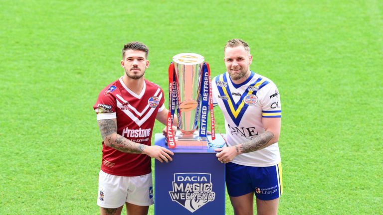 Picture by Simon Wilkinson/SWpix.com - 20/05/2019 - Super League Rugby - Dacia Magic Weekend preview pictures at Anfield, Liverpool 
- Wigan Oliver Gildart and Warrington Blake Austin