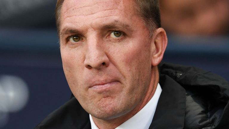 Brendan Rodgers is seen ahead of the Premier League match between Manchester City and Leicester City at the Etihad Stadium on May 6, 2019