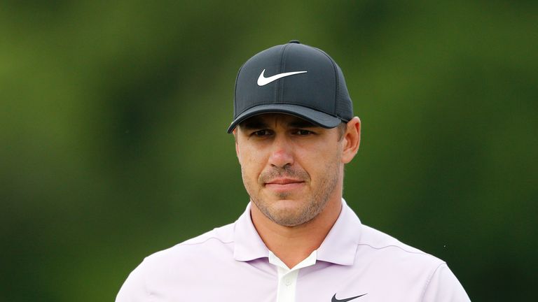 Brooks Koepka of the United States looks on from the first hole during the third round of the AT&T Byron Nelson at Trinity Forest Golf Club on May 11, 2019 in Dallas, Texas
