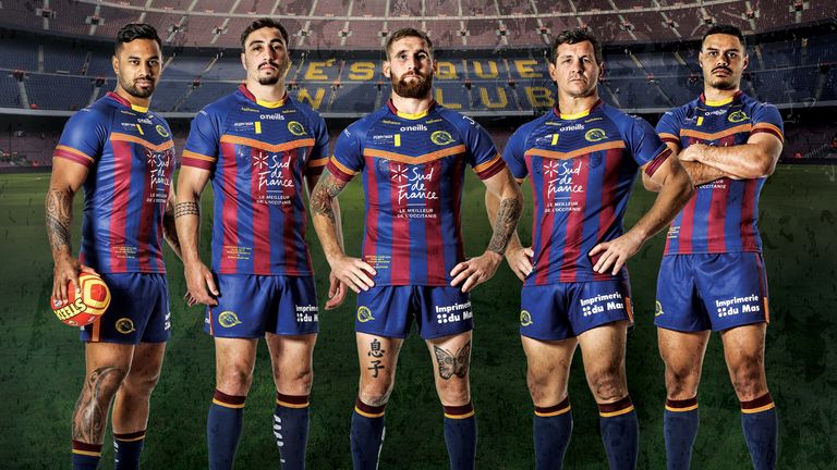 Picture by Catalans Dragons supplied to media by SWpix.com - Superleague Rugby League - 04/04/2019 - Catalans Dragons "Barcelona" playing Kit that will be worn by the Dragons at the Camp Nou.
Catalans Dragons will face Wigan on Saturday, May 18th at the Camp Nou in Barcelona.