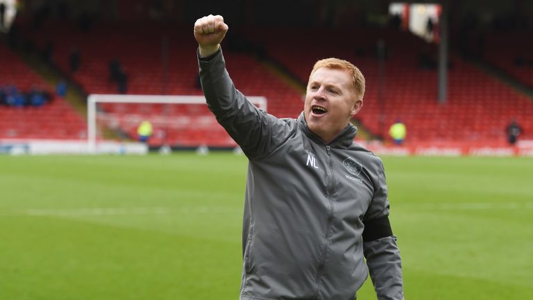 Celtic manager Neil Lennon celebrates title success