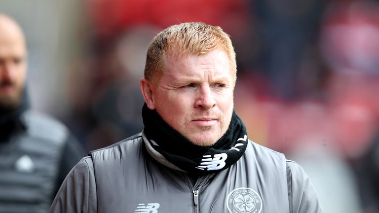 Manager of Celtic Neil Lennon walks to the dugout before the Ladbrokes Scottish Premiership match between Aberdeen and Celtic at Pittodrie Stadium on May 04, 2019 in Aberdeen, Scotland.