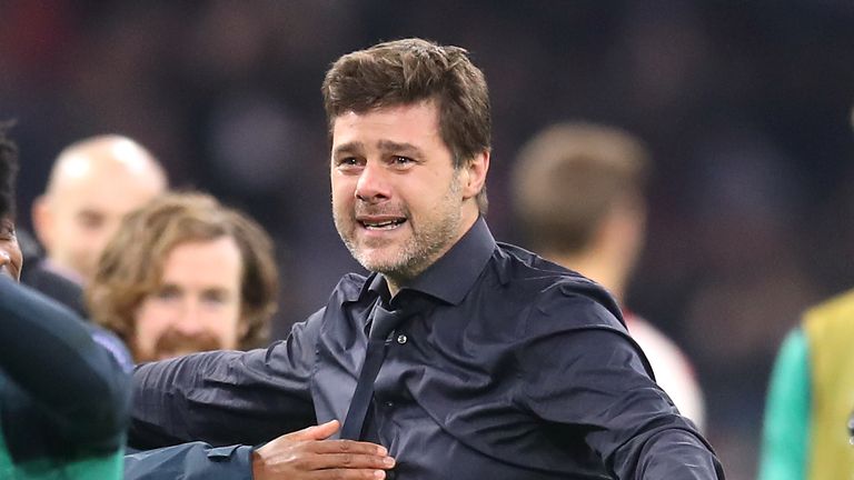 Tottenham Hotspur manager Mauricio Pochettino celebrates after the final whistle during the UEFA Champions League Semi Final, second leg match at Johan Cruijff ArenA, Amsterdam