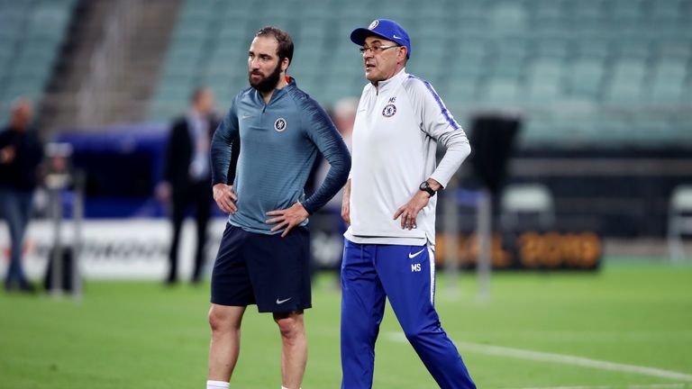 Gonzalo Higuain was involved in argument with David Luiz before Maurizio Sarri stormed out of Chelsea training
