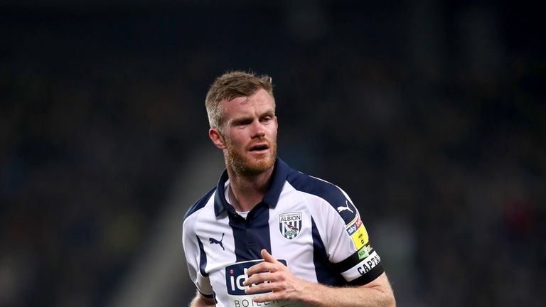 Chris Brunt of West Brom during the Sky bet Championship match between West Bromwich Albion and Birmingham City at The Hawthorns on March 29, 2019 in West Bromwich, England.