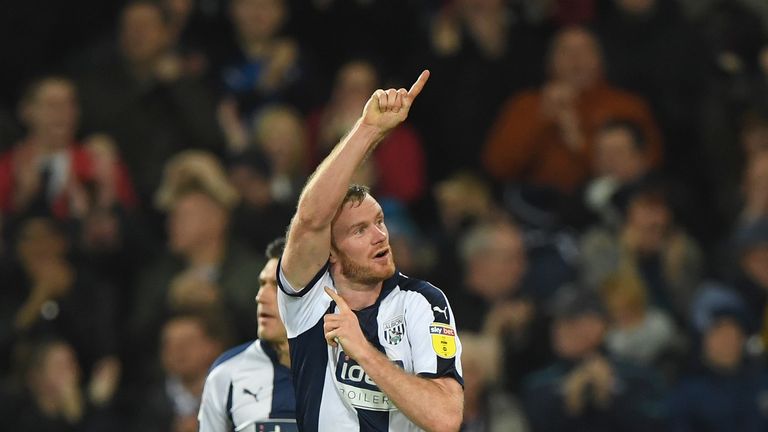 WBA player Chris Brunt celebrates after scoring the late equalising goal during the Sky Bet Championship match between West Bromwich Albion and Sheffield Wednesday at The Hawthorns on December 29, 2018 in West Bromwich, England.