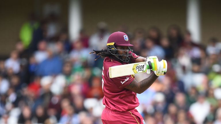 Chris Gayle batting vs Pakistan during the group stage of the ICC Cricket World Cup 2019