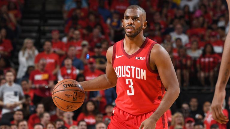 Chris Paul #3 of the Houston Rockets handles the ball against the Golden State Warriors during Game Three of the Western Conference Semifinals of the 2019 NBA Playoffs on May 4, 2019 at the Toyota Center in Houston, Texas. 