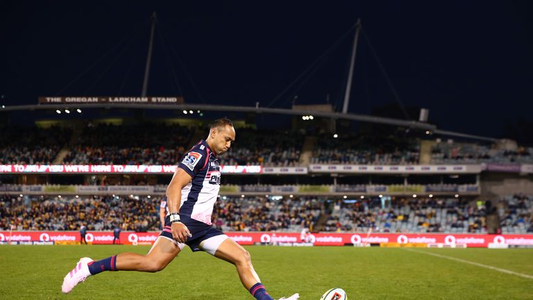  Christian Lealiifano  striking a kick for the Brumbies in Super Rugby