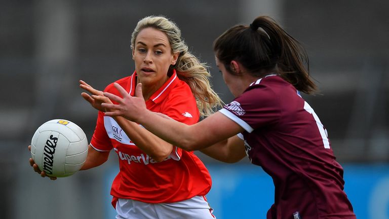 Orla Finn of Cork in action against Roisin Leonard of Galway