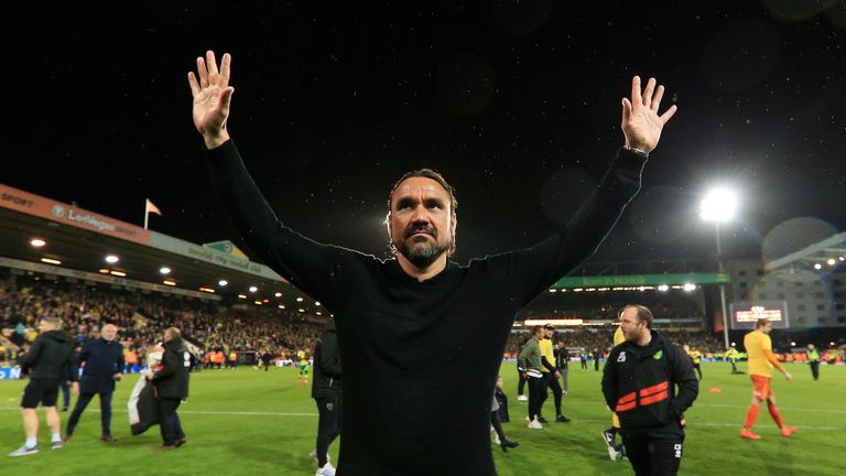 Daniel Farke takes the plaudits of the Norwich supporters