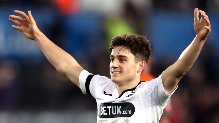 Swansea City's Daniel James celebrates