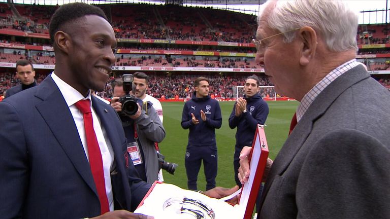 Danny Welbeck presented with an award as it was announced he would leave the club