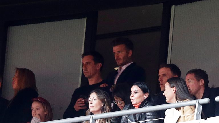 David Beckham, Gary Neville and Phil Neville were in attendance to watch their club at Wembley 