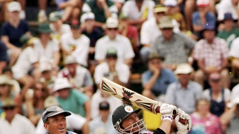 3 Jan 1997: David Houghton of Zimbabwe in action during the 3rd One Day International against England at the Harare Sports Club in Zimbabwe