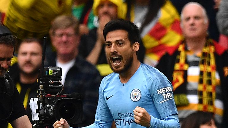 David Silva celebrates his opener