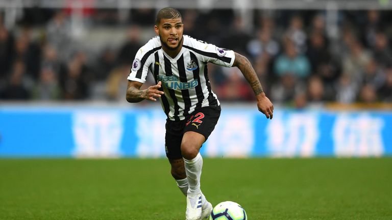 Newcastle player DeAndre Yedlin in cation during the Premier League match between Newcastle United and Crystal Palace at St. James Park on April 06, 2019 in Newcastle upon Tyne, United Kingdom.