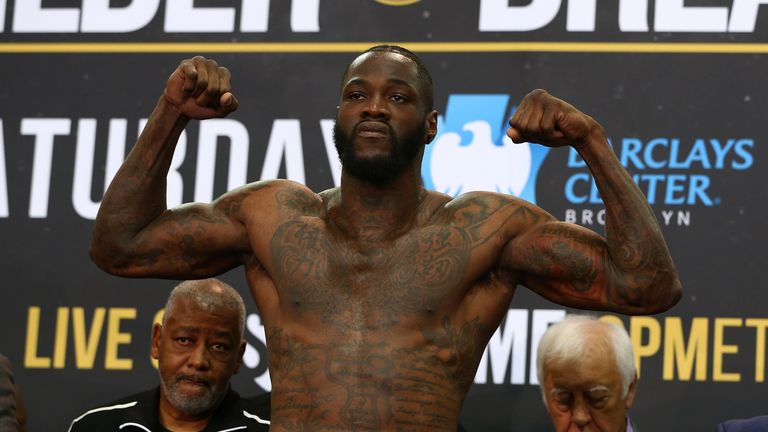 Deontay Wilder poses ahead of his WBC title defence against Dominic Breazeale