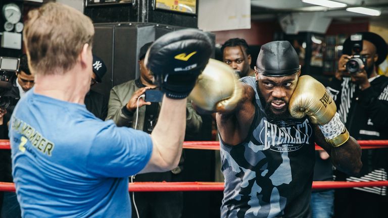 Deontay Wilder during a pad session with trainer Jay Deas