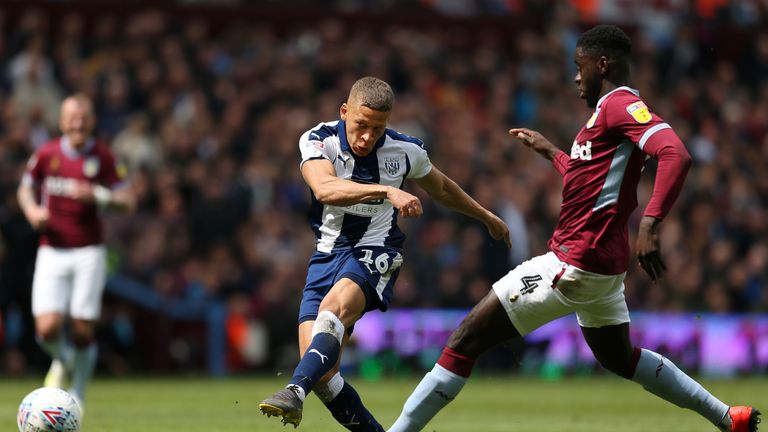 Dwight Gayle score the opener against Aston Villa on Saturday before he was sent off