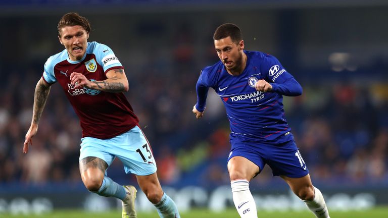 Eden Hazard in action vs Burnley at Stamford Bridge on April 22, 2019