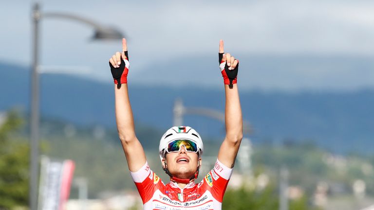 Masnada won stage six of the Giro ahead of Valerio Conti, who took the leader’s pink jersey - Credit: Getty Images