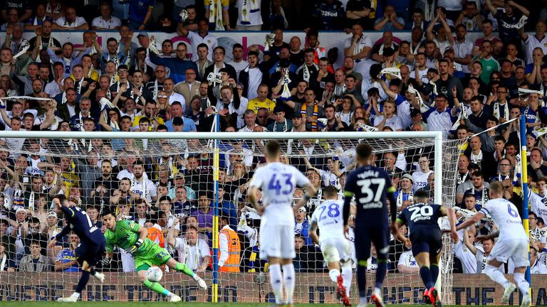 Harry Wilson scores from the spot in the playoff semi-final against Leeds