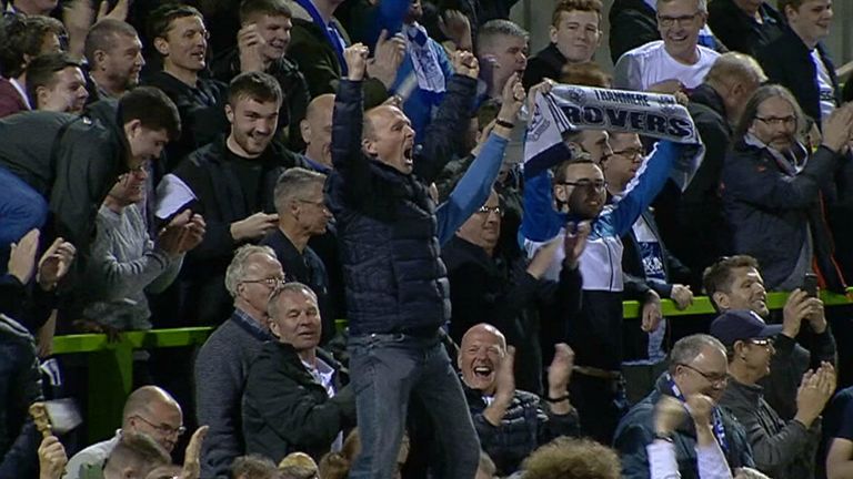 Mike Dean celebrates Tranmere Rovers&#39; play-off semi final win.