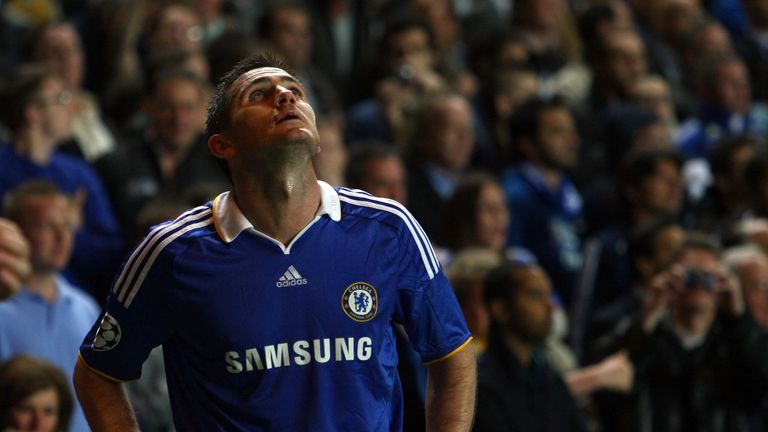 Frank Lampard looks to the skies as Chelsea were knocked out to Barcelona