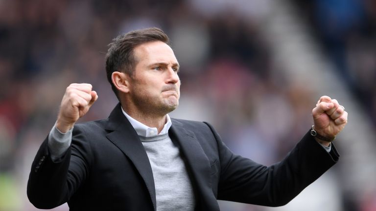 Frank Lampard celebrates as Derby County extend their lead at home to West Brom