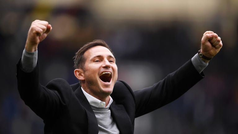 Frank Lampard celebrates Derby's 3-1 win over West Brom which sees them qualify for the playoffs in sixth spot