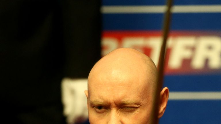 Gary Wilson of England in action during his first round match against Ronnie O'Sullivan of England on day one of the World Championship Snooker at the Crucible Theatre on April 15, 2017 in Sheffield, England