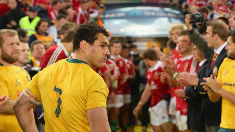 George Smith of the Wallabies looks back as he leave the field after the International Test match between the Australian Wallabies and British & Irish Lions at ANZ Stadium on July 6, 2013 in Sydney, Australia.