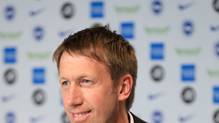 Graham Potter speaks during a press conference after his unveiling as Brighton&#39;s new manager