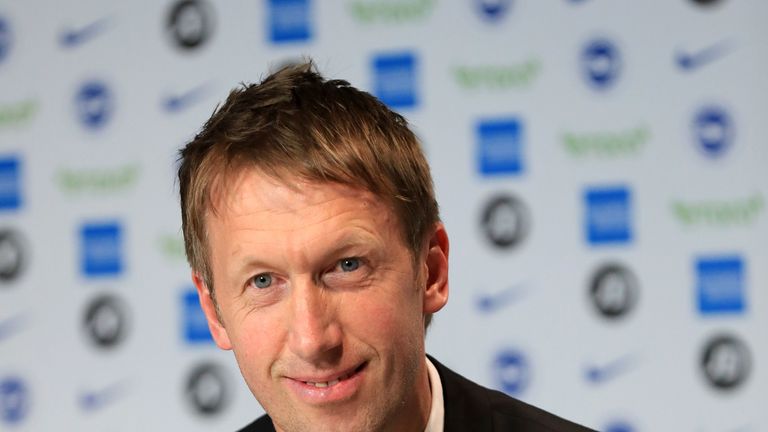 Graham Potter speaks during a press conference after his unveiling as Brighton's new manager