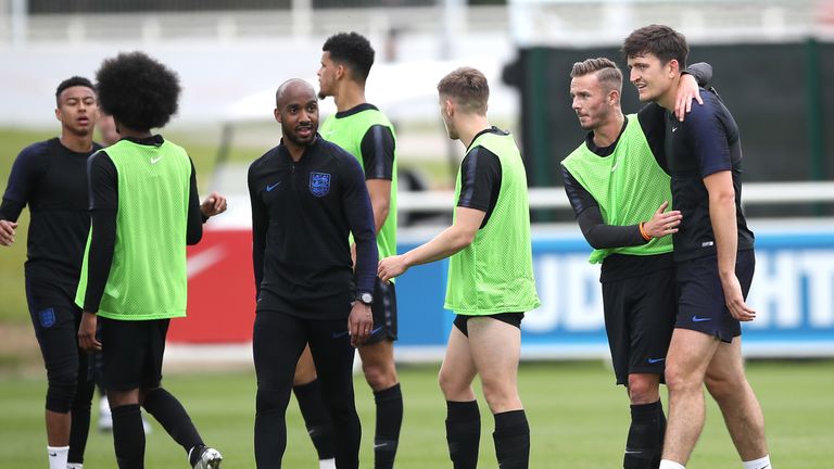 Leicester team-mates Maguire and James Maddison faced each other in England training