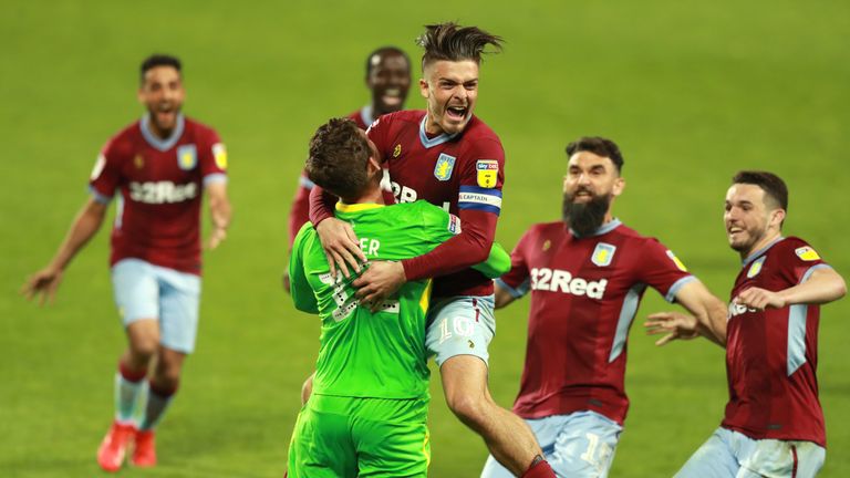 Jack Grealish celebrates Aston Villa's play-off win over West Brom