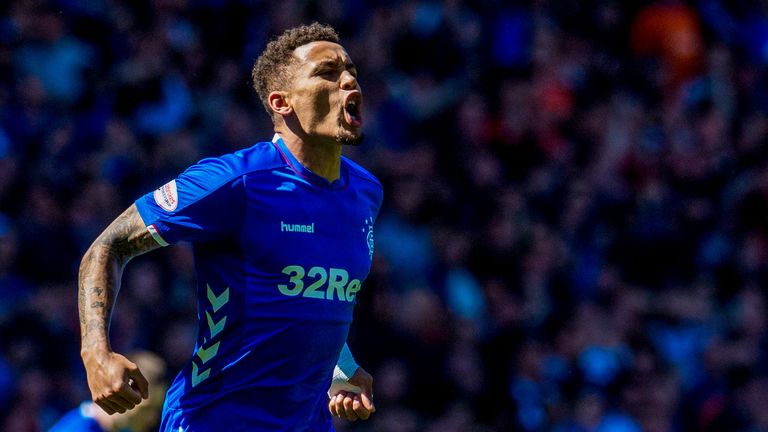 Rangers' James Tavernier celebrates his goal to make it 1-0