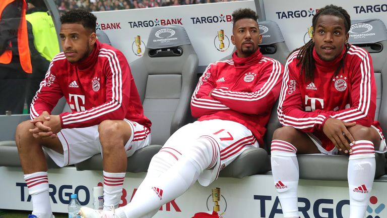Jerome Boateng on the bench during Saturday's German Cup final in Berlin