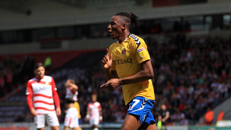 Joe Aribo celebrates scoring Charlton's second.