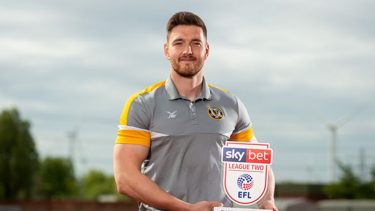 Manager of the Month Michael Flynn and Player of the Month Joe Day collect their Sky Bet League Two awards for April 2019 - Ryan Hiscott/JMP - 02/05/2019 - SPORT - Newport Stadium - Newport, Wales - Sky Bet League Two Manager of the Month and Player of the Month April 2019 - Michael Flynn and Joe Day