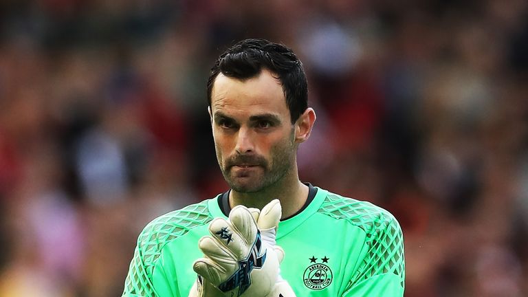 ABERDEEN, SCOTLAND - JULY 14:  Joe Lewis of Aberdeen looks on during the UEFA Europa league second qualifying round, first leg match between Aberdeen and Ventspils at Pittodrie Stadium on July 14, 2016 in Aberdeen, Scotland. (Photo by Ian MacNicol/Getty Images)