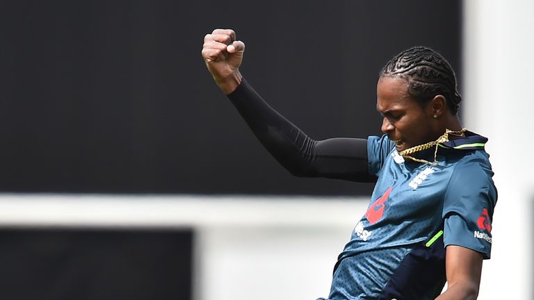 England's Jofra Archer celebrates the wicket of Pakistan's Fakhar Zaman during the first ODI at The Oval 