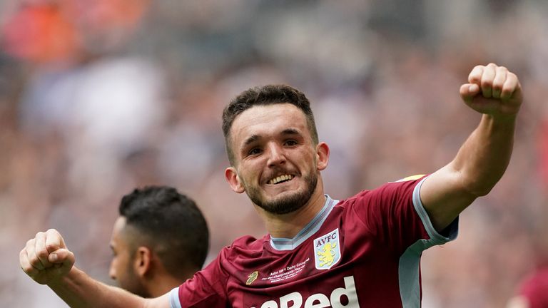 Aston Villa's John McGinn celebrates scoring his side's second goal of the game during the Sky Bet Championship Play-off final at Wembley Stadium, London. PRESS ASSOCIATION Photo. Picture date: Monday May 27, 2019. See PA story SOCCER Championship. Photo credit should read: Scott Wilson/PA Wire. RESTRICTIONS: EDITORIAL USE ONLY No use with unauthorised audio, video, data, fixture lists, club/league logos or "live" services. Online in-match use limited to 120 images, no video emulation. No use in betting, games or single club/league/player publications.
